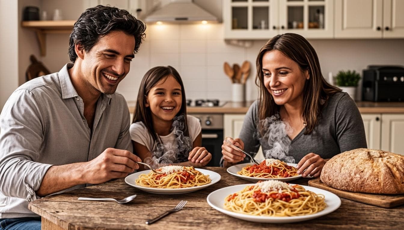Persona disfrutando pastas caseras